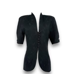 Vintage 1980s Carven Paris Jacquard Short Sleeve Jacket, Size 38, Made in France